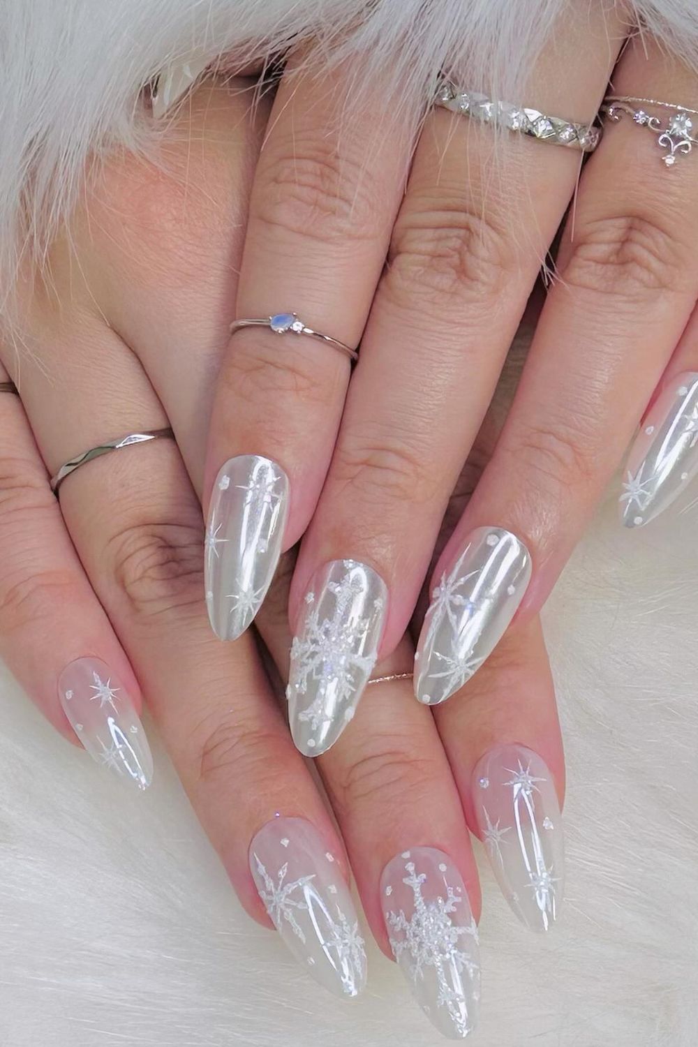 Milky white chrome with snowflake art