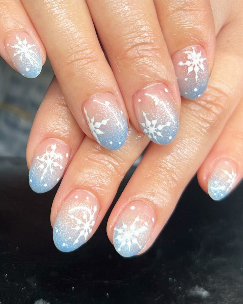 Blue and white ombre winter nails