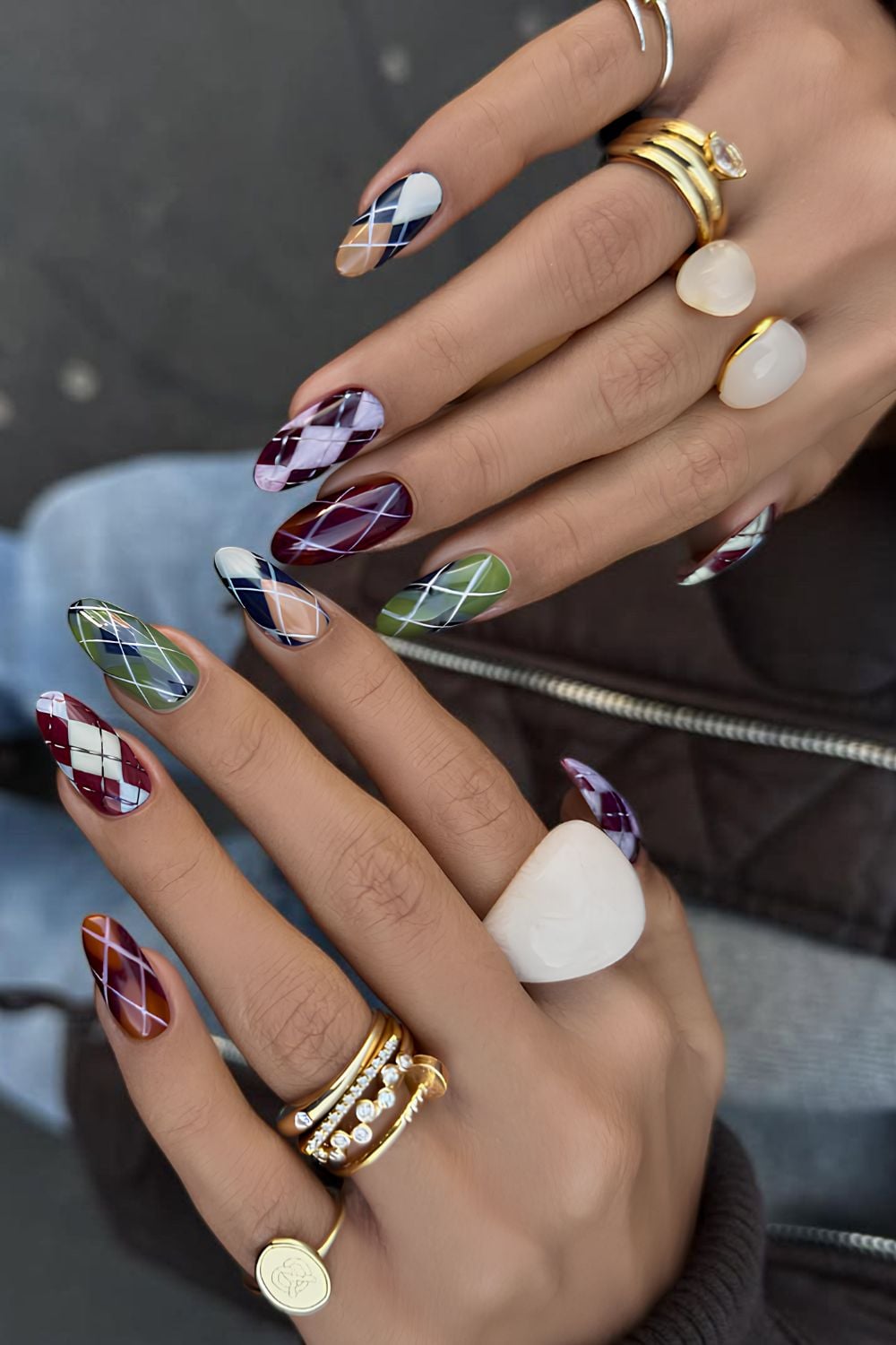 Muted winter plaid nail art