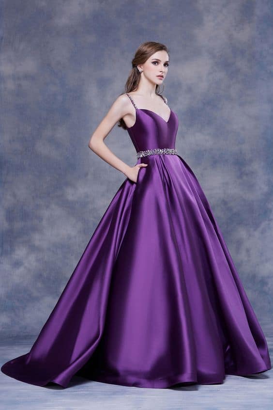 Plum purple ball gown with full skirt for a winter formal