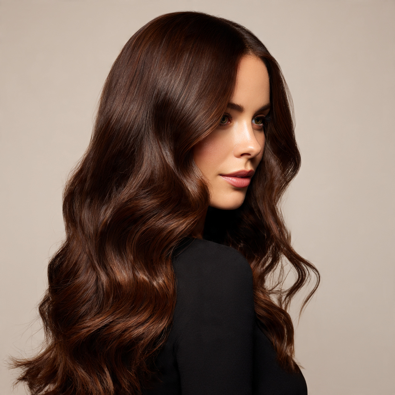 Dark Chocolate Brown with a Glossy Shine — winter hair color idea for brown eyes