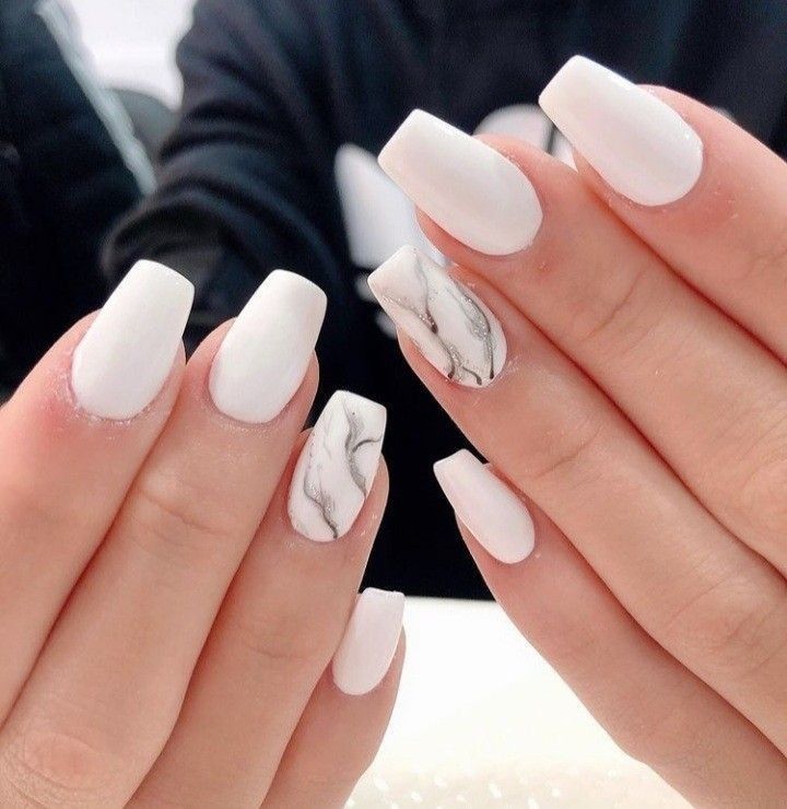 Matte white marble nail design