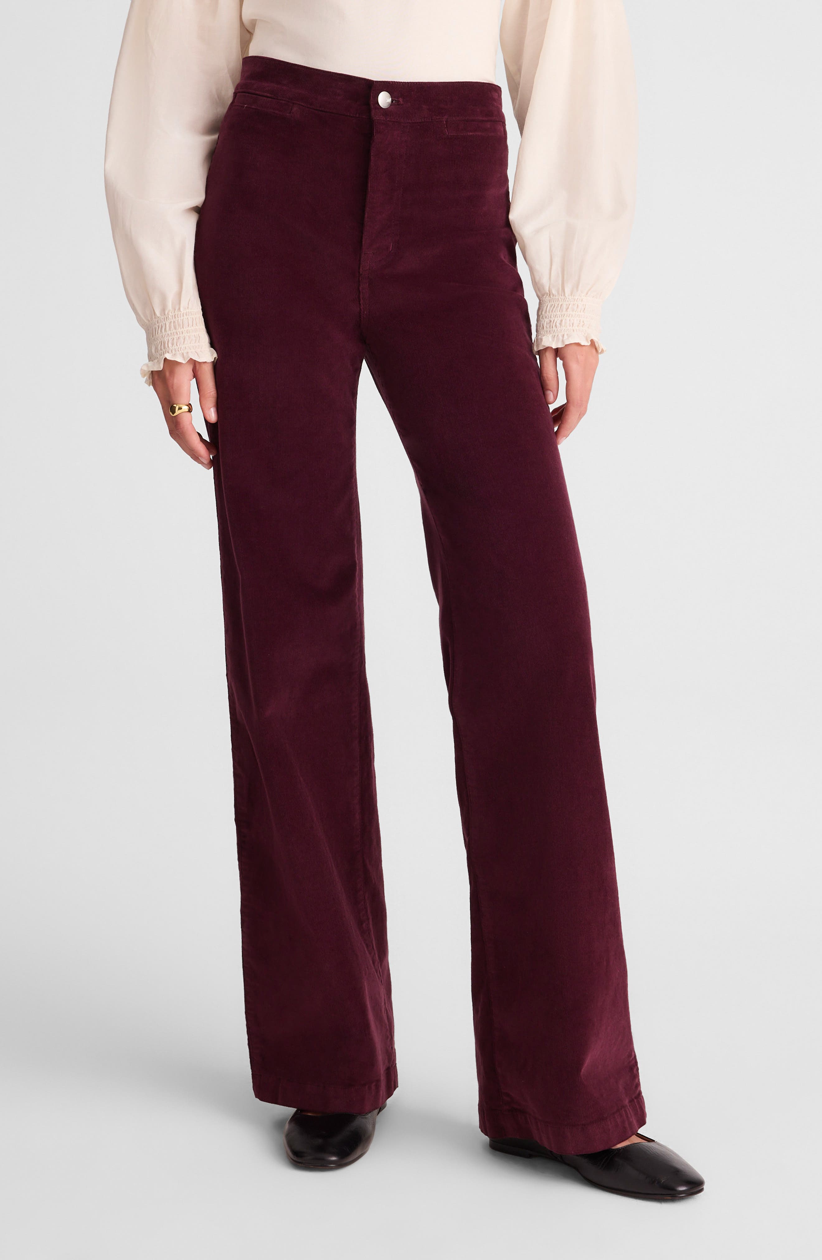 Burgundy wide-leg corduroy pants