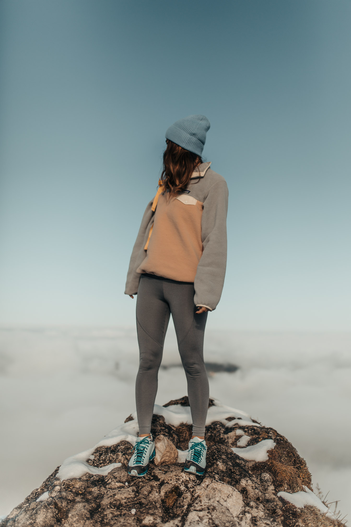 Woman in fleece jacket outdoors in winter