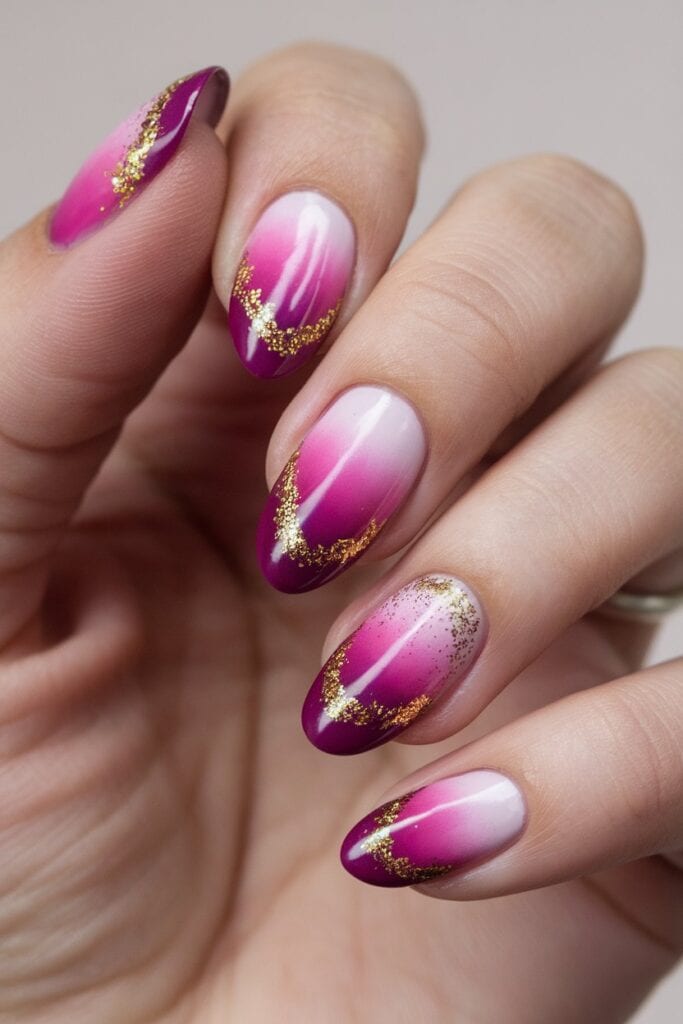 Hot pink glitter with white snowflake art