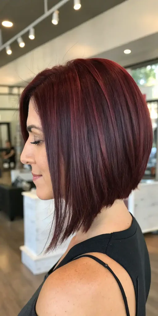 Black cherry colored short bob hairstyle