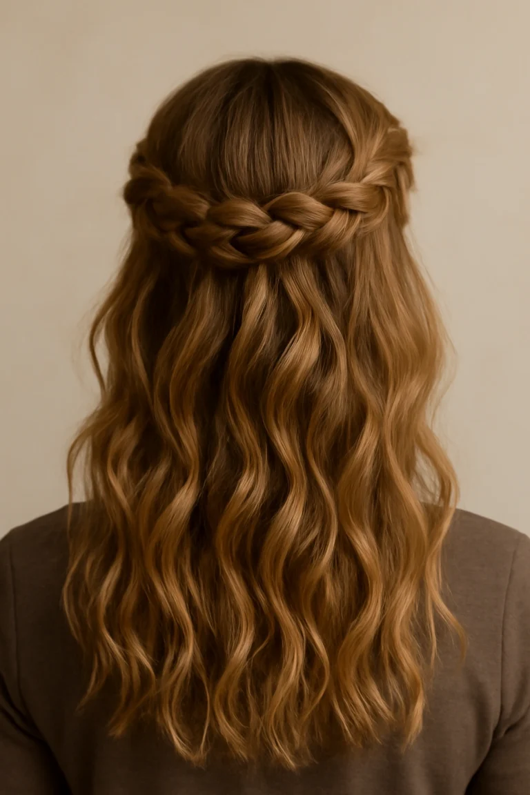 Loose natural waves with braided headband accent