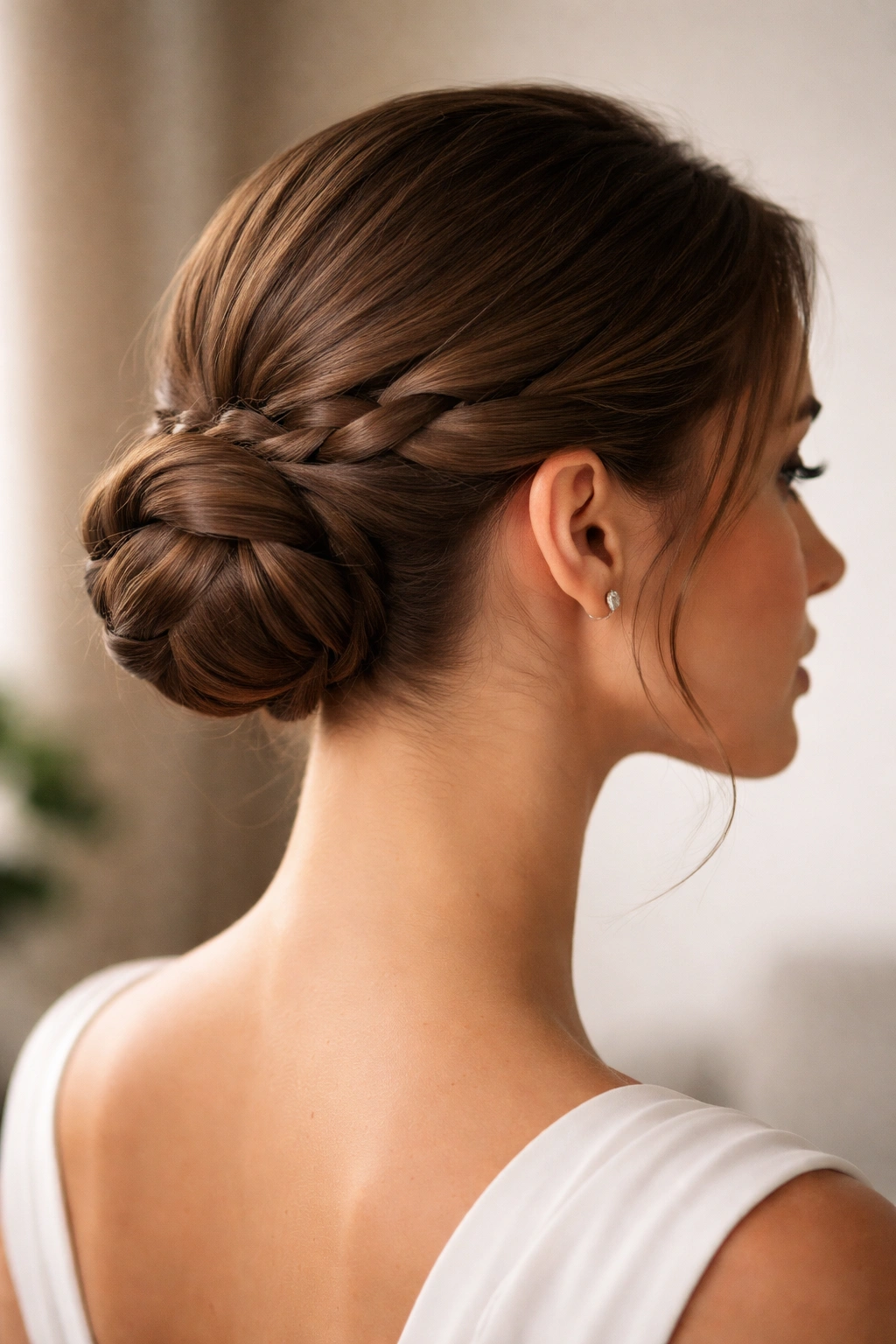 Low braided bun updo