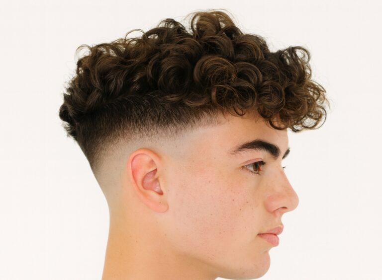 Wavy broccoli haircut for school boys with tapered sides