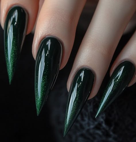 Dark green stiletto nails