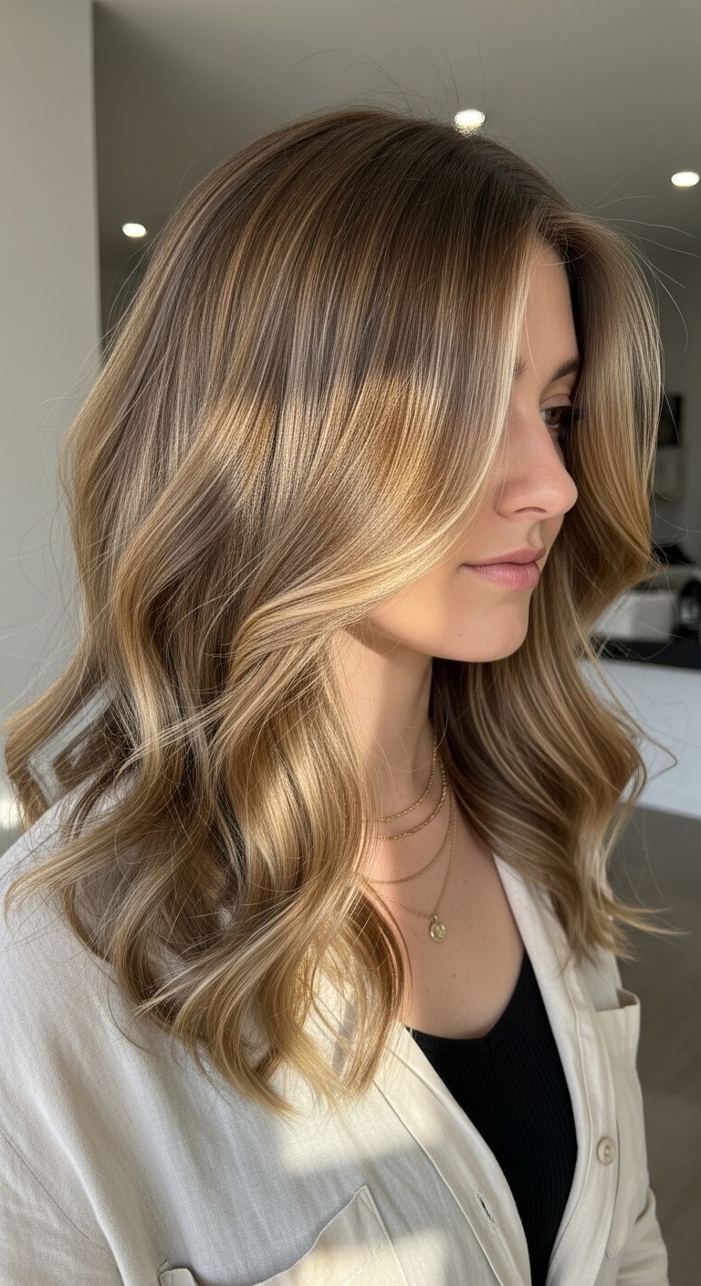 Caramel brunette balayage on long hair