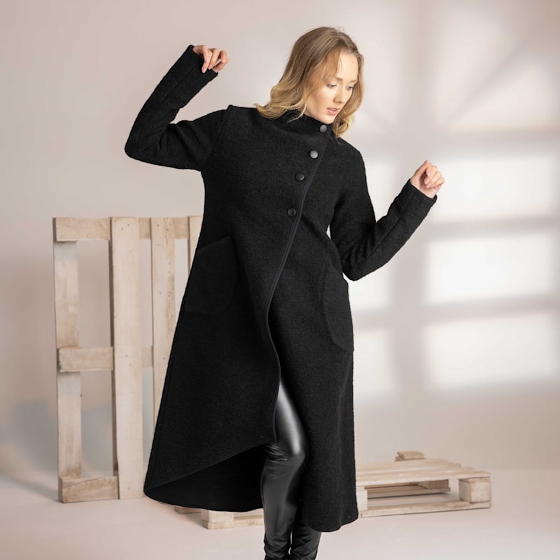 Effortless Wrap: A Black Wrap Dress with a Long Cardigan Coat