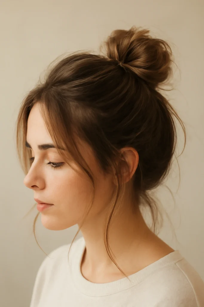 Casual half-up top knot with textured waves