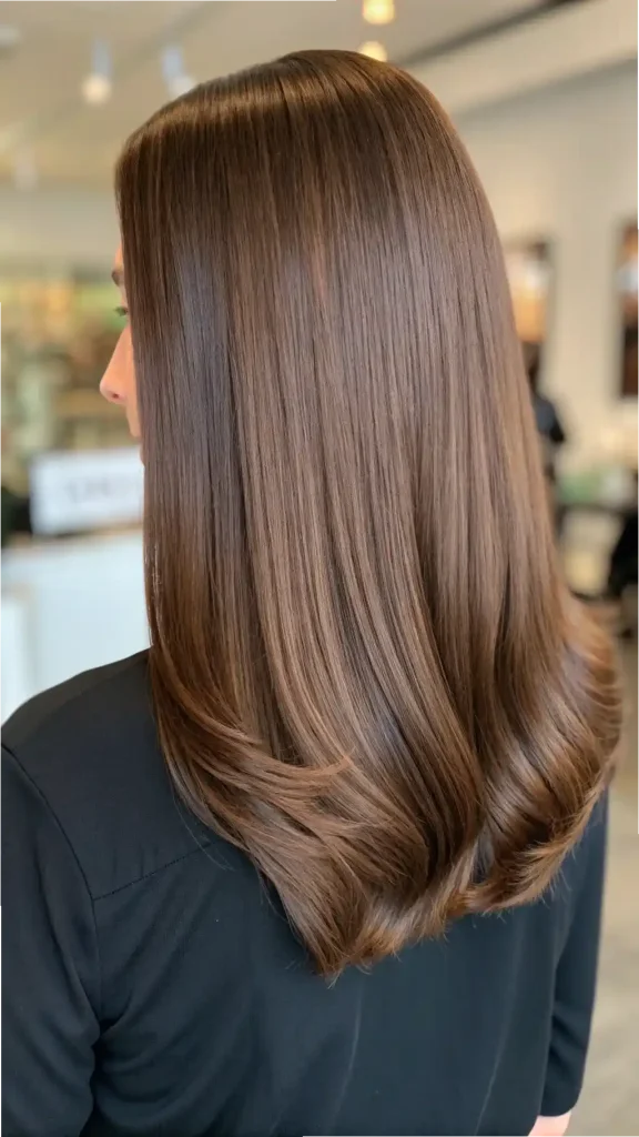 All-over chestnut brunette hair color