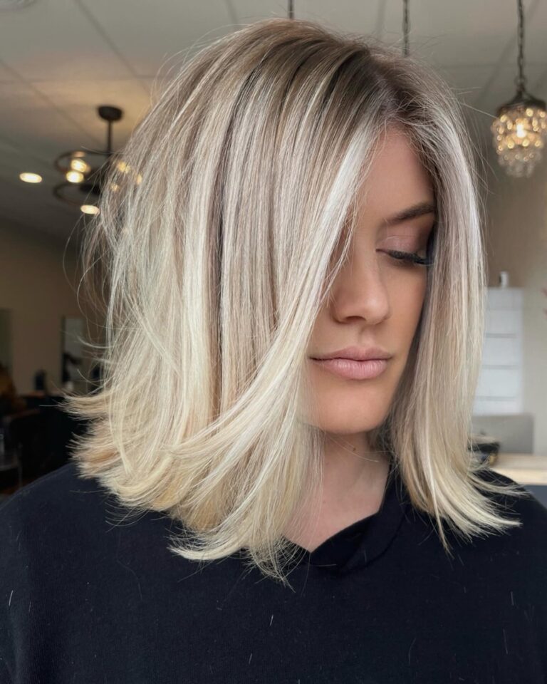 Long bob haircut with retro flipped ends