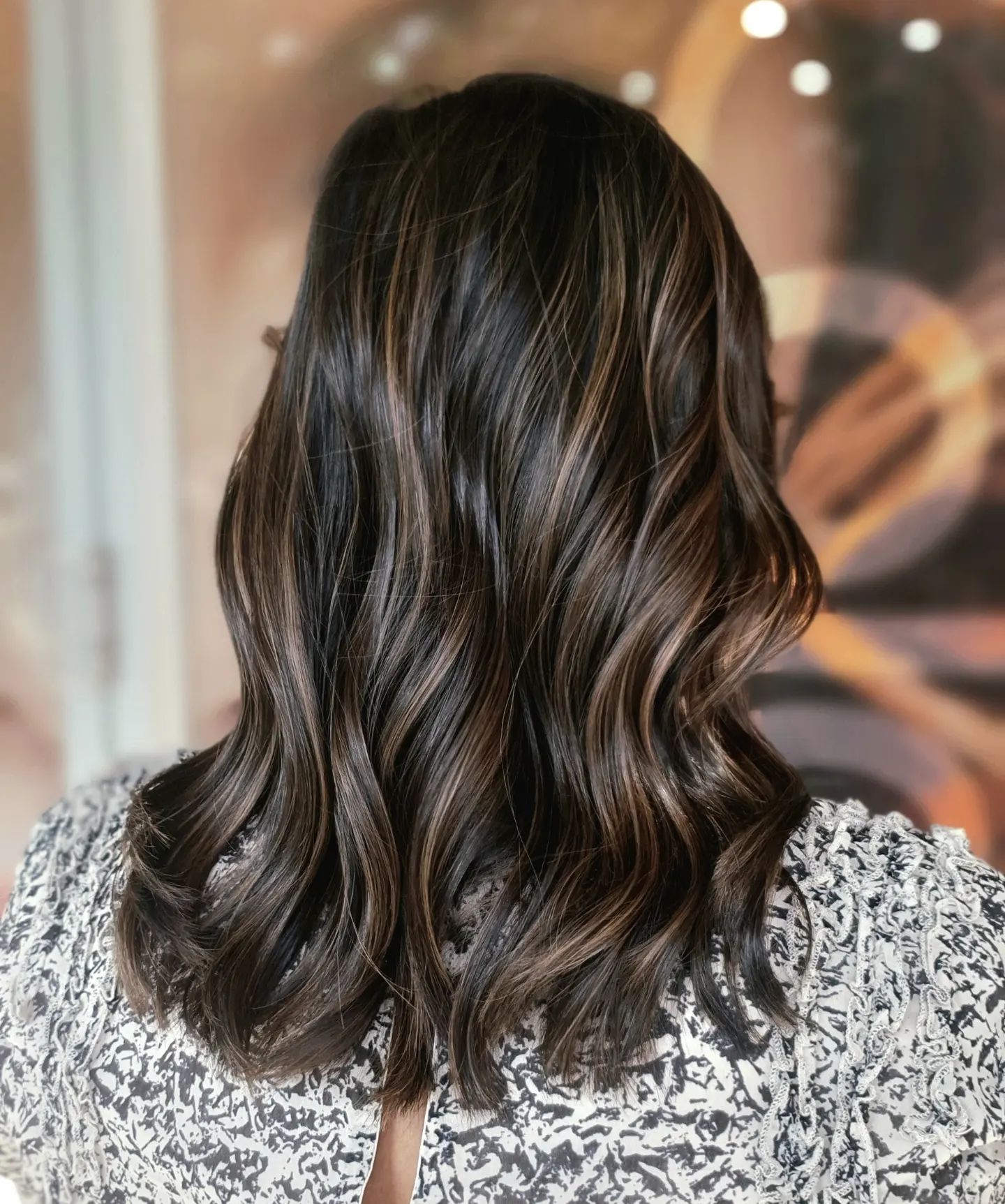 Smoky chocolate brown balayage on long hair