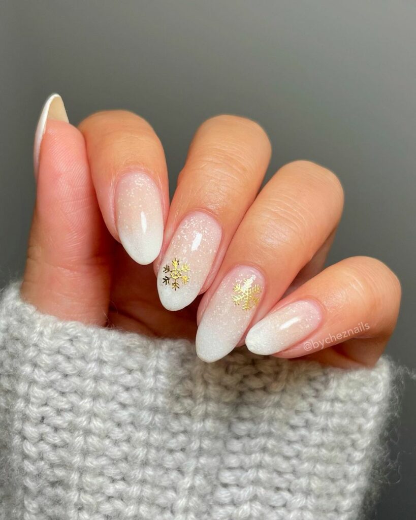 Milky white sheer winter nails