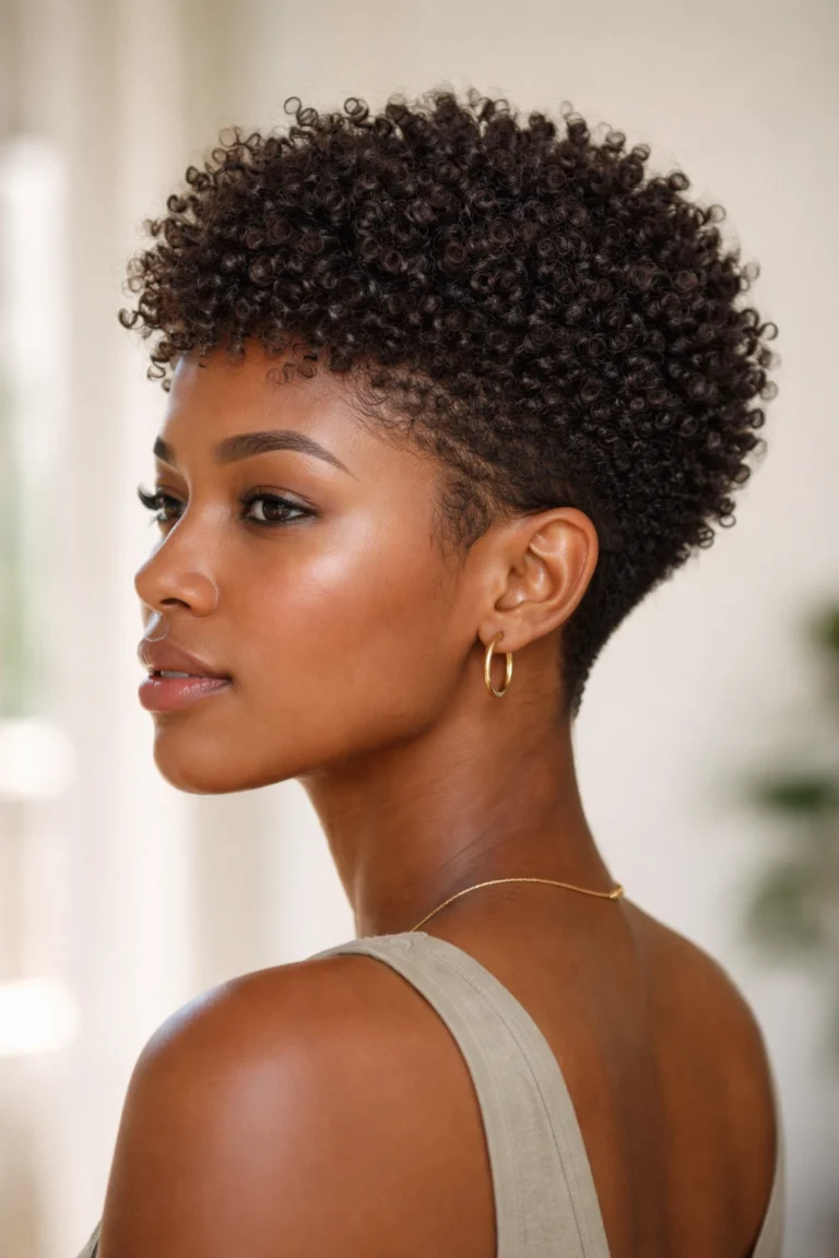 Tapered haircut with full curly crown