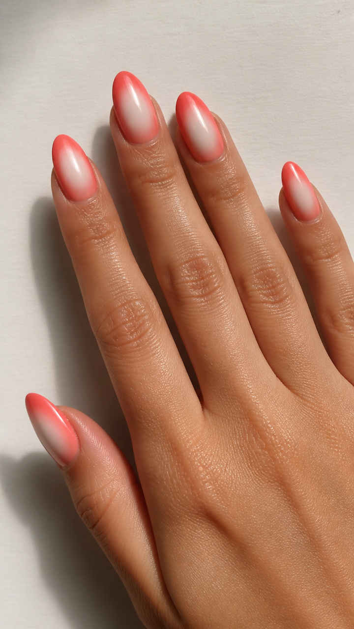 Coral Glow: a juicy coral bloom fading into milky white