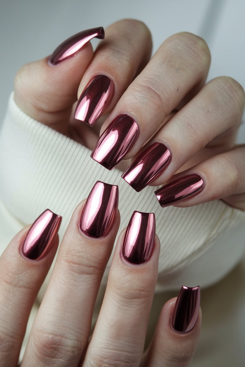 Cranberry Velvet: a tart berry-red velvet on square nails