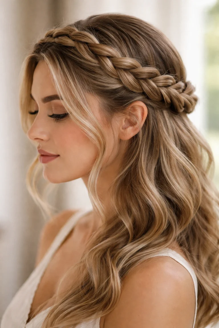 Braided crown half-up with Dutch braid detailing