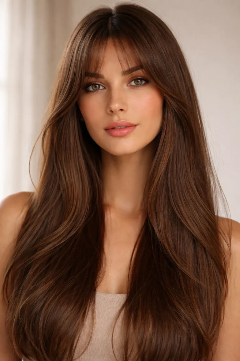 Long chestnut layers with a soft fringe