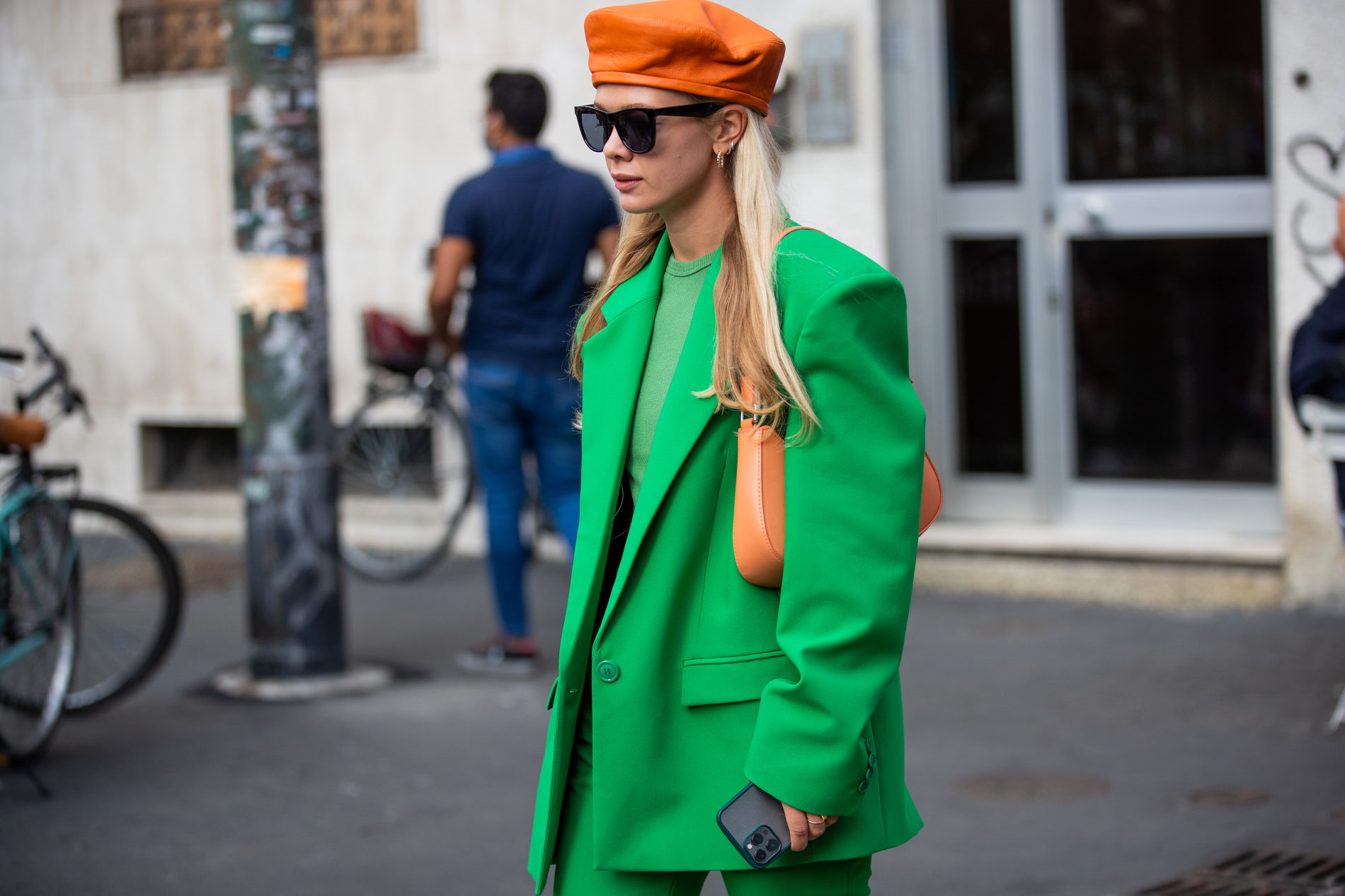Woman wearing a beret with an elegant tailored outfit