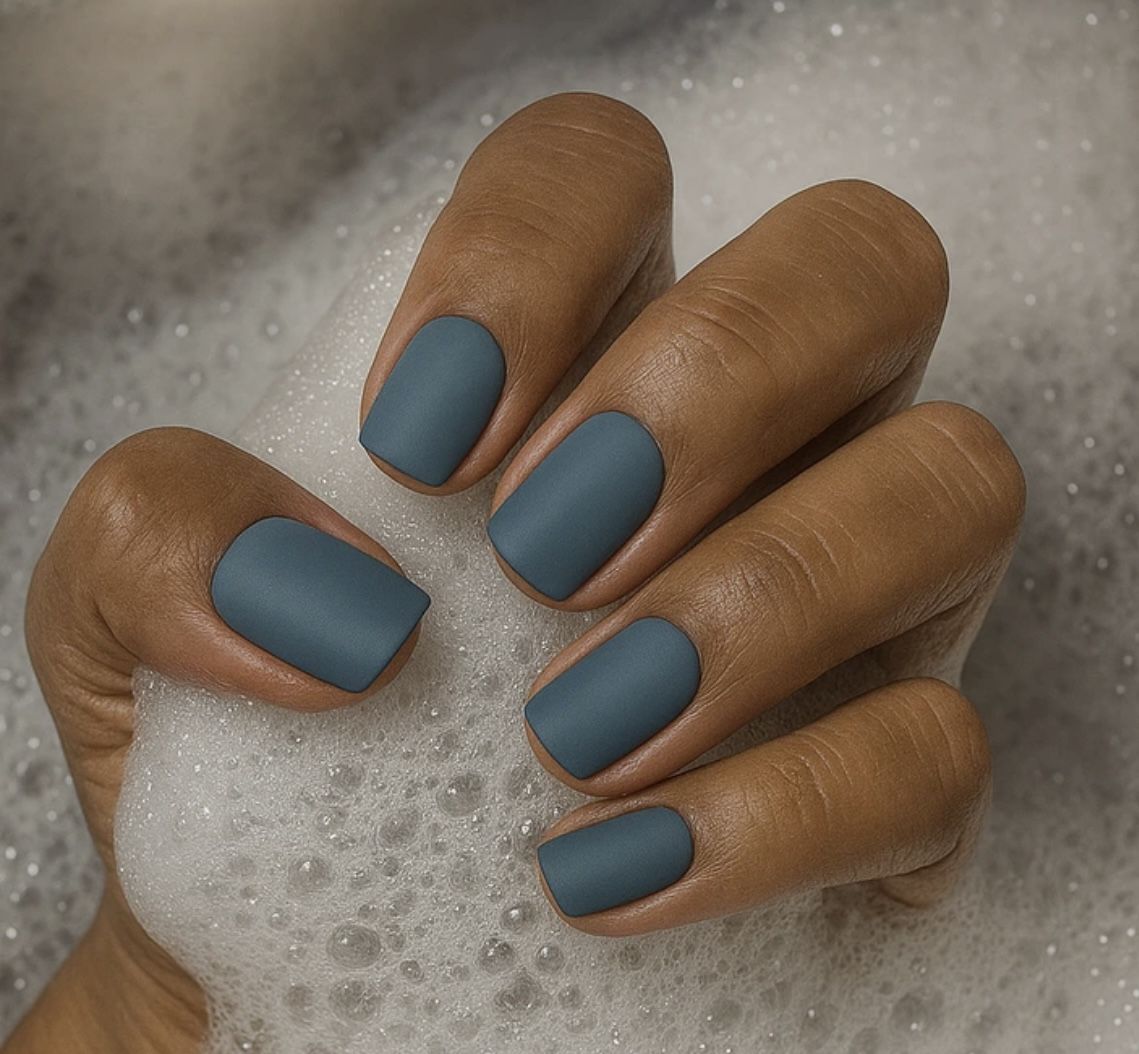 Matte slate blue grey nails
