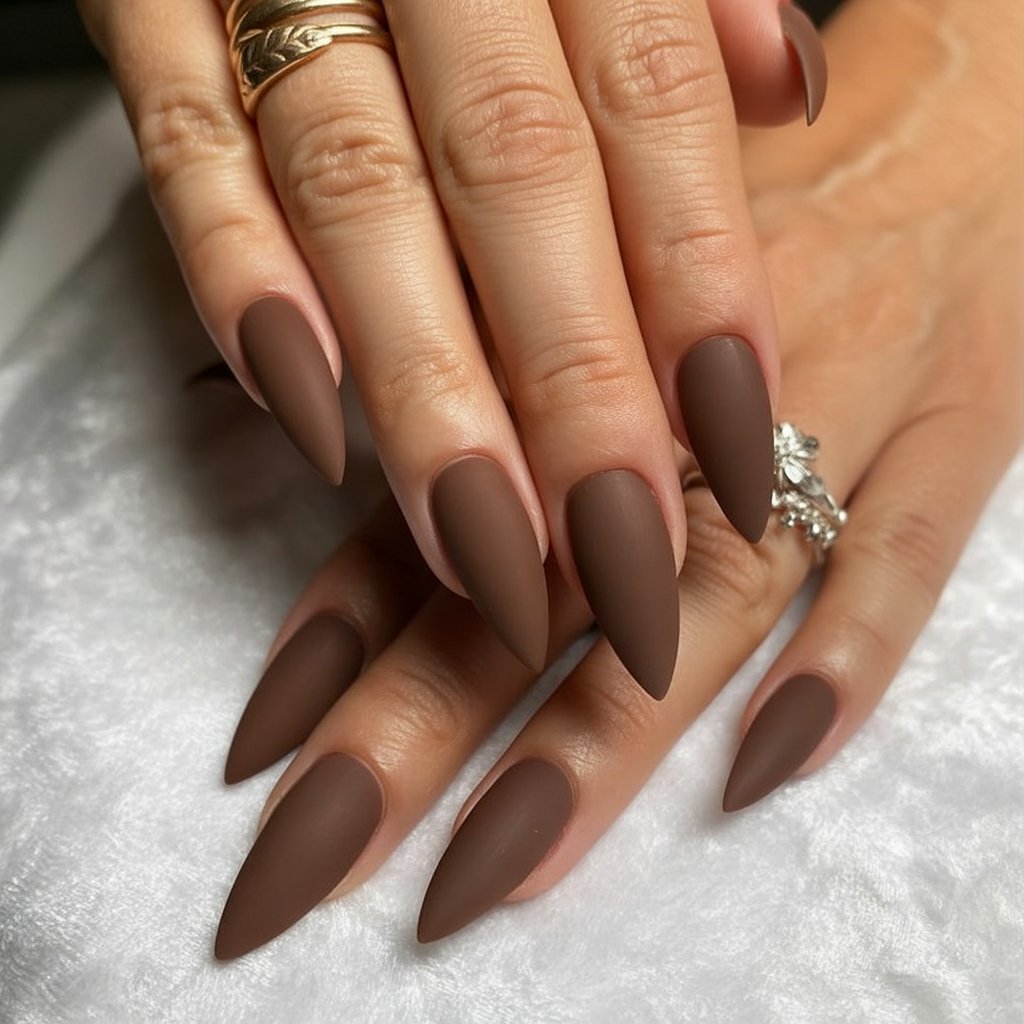 Chocolate brown almond nails
