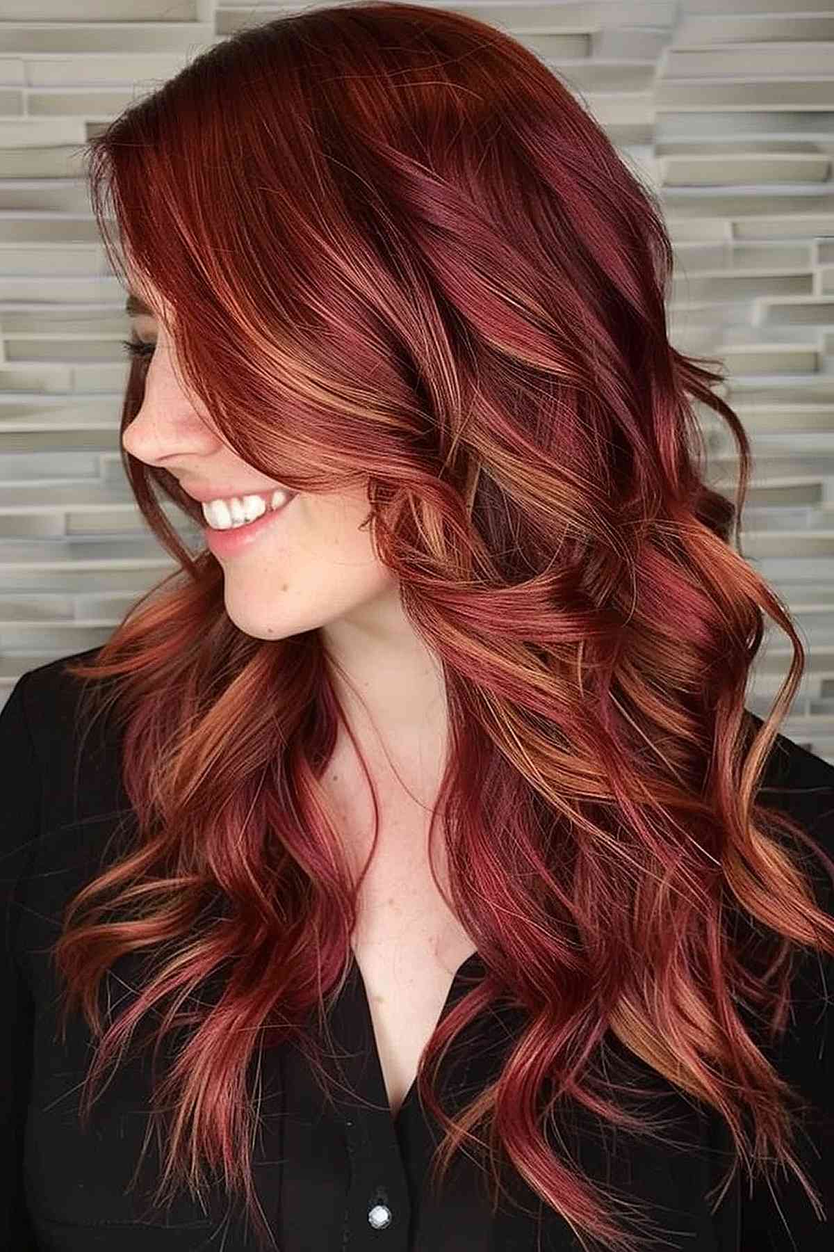 Mahogany hair with cherry warmth and highlights