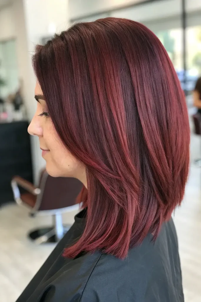 Side view of a layered cherry cola lob with dark chocolate brown depth