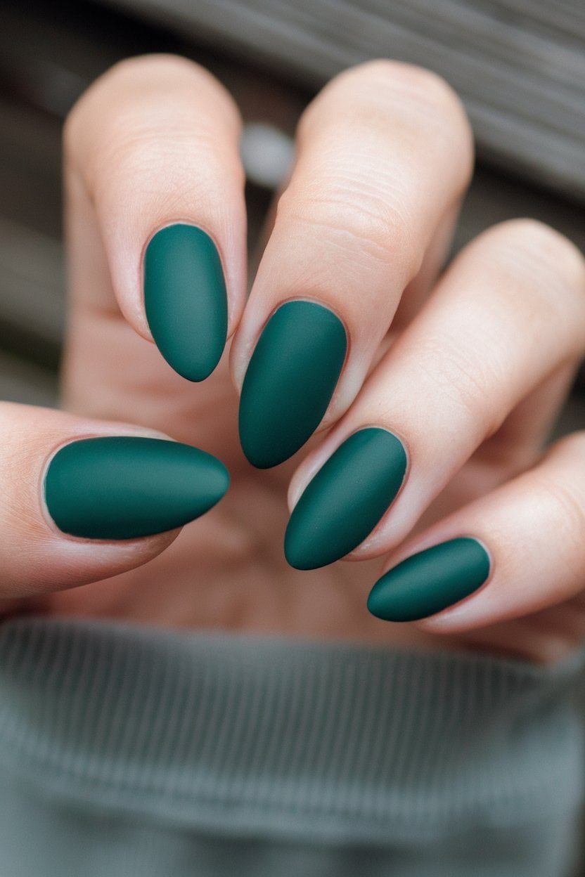 Dark forest green matte nails
