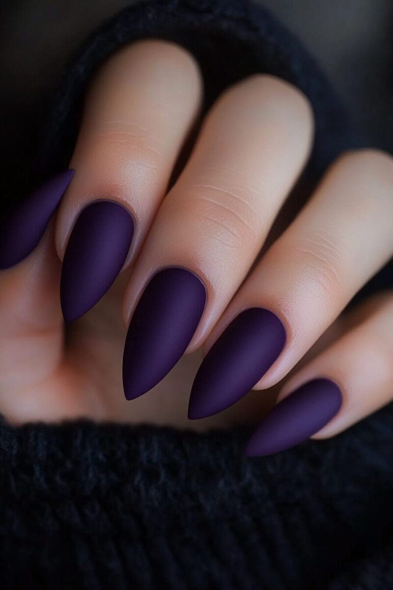 Matte dark midnight purple nails