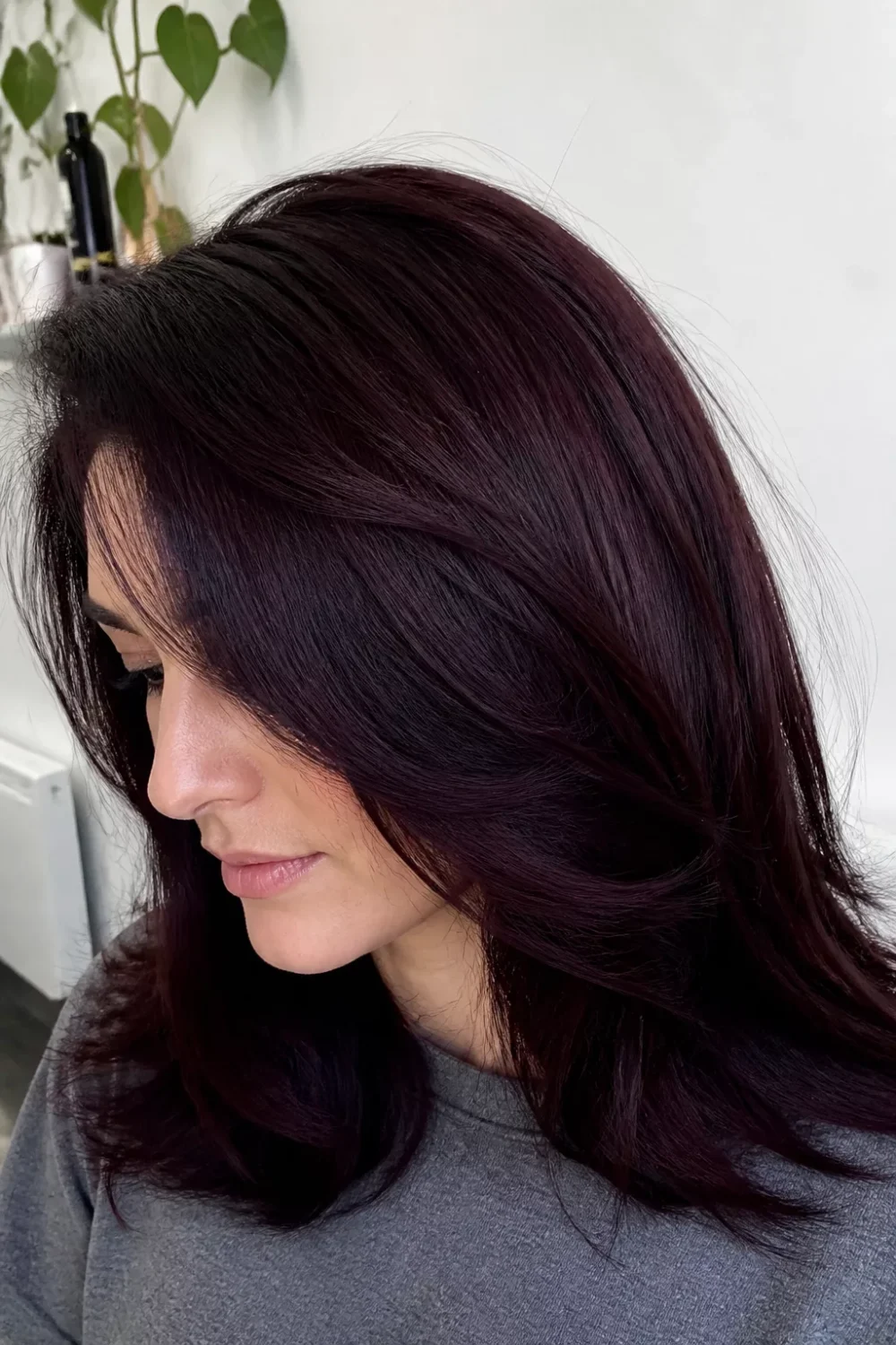 Burgundy Wine Brown — winter hair color idea for brown eyes