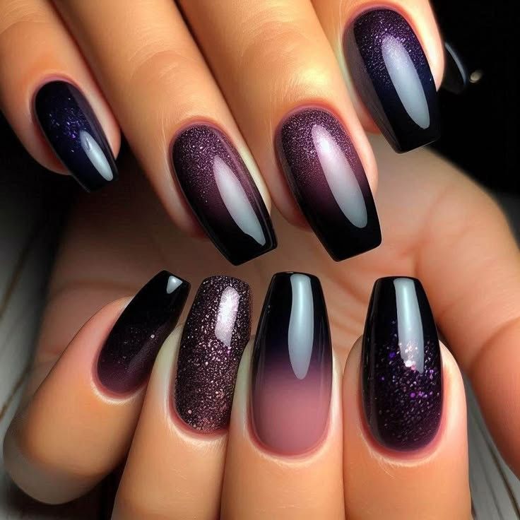 Plum to black ombre gradient nails