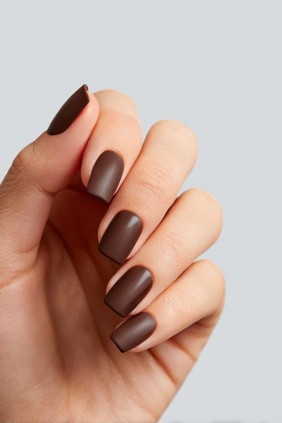 Chocolate brown glossy winter nails