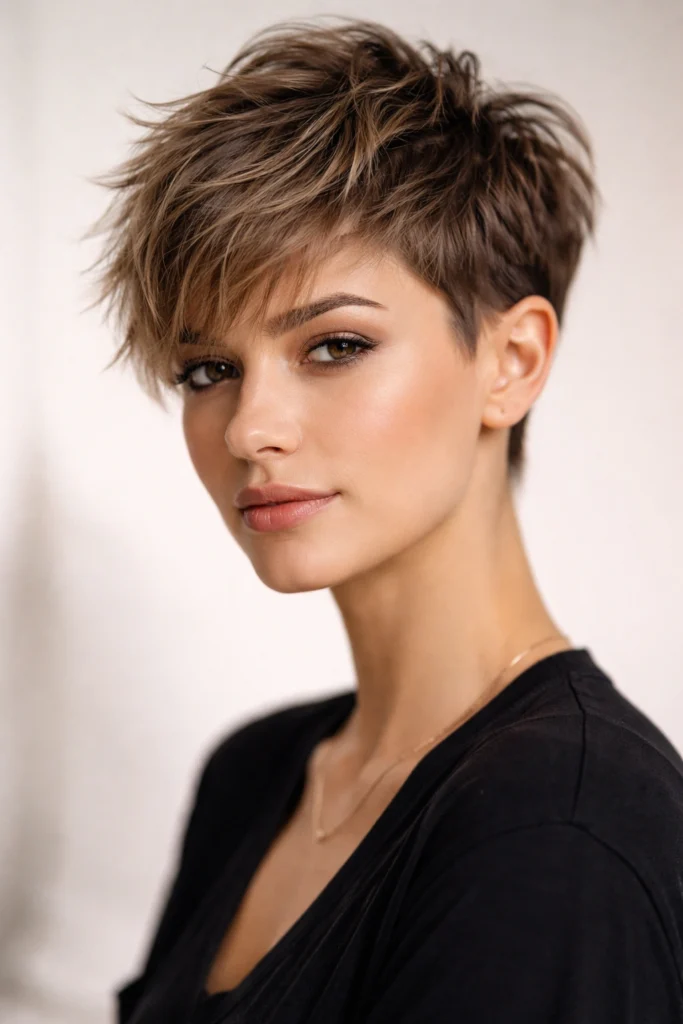 Edgy pixie cut with textured bangs