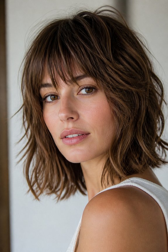 Cognac brown bob with curtain bangs