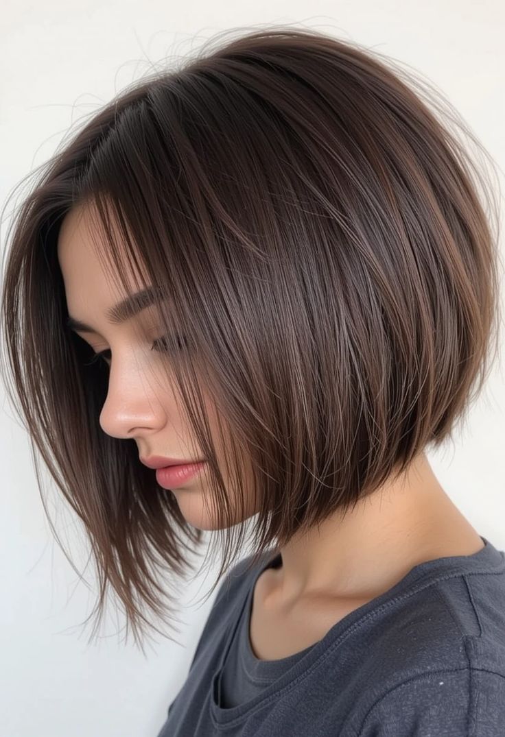 Sleek espresso brown lob haircut