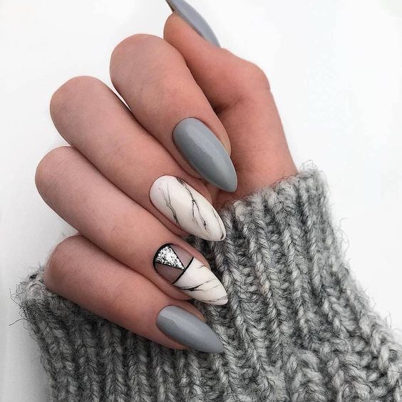 Grey matte marble nail design
