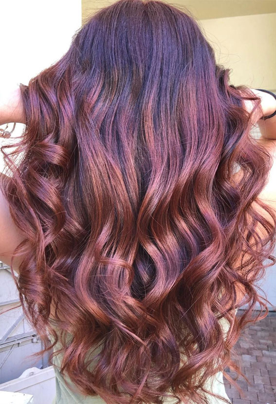 Copper auburn hair with plum undertones