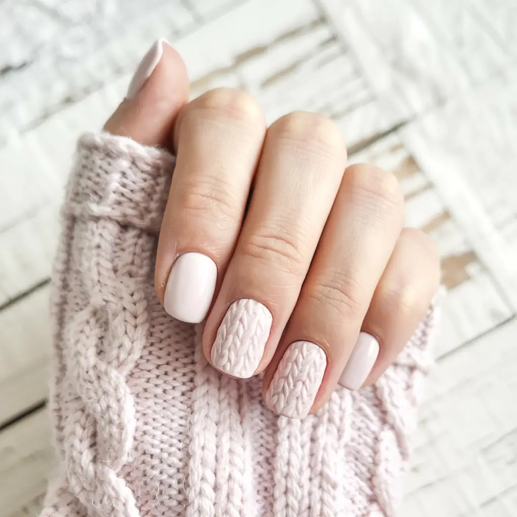 Pink sweater knit textured nails