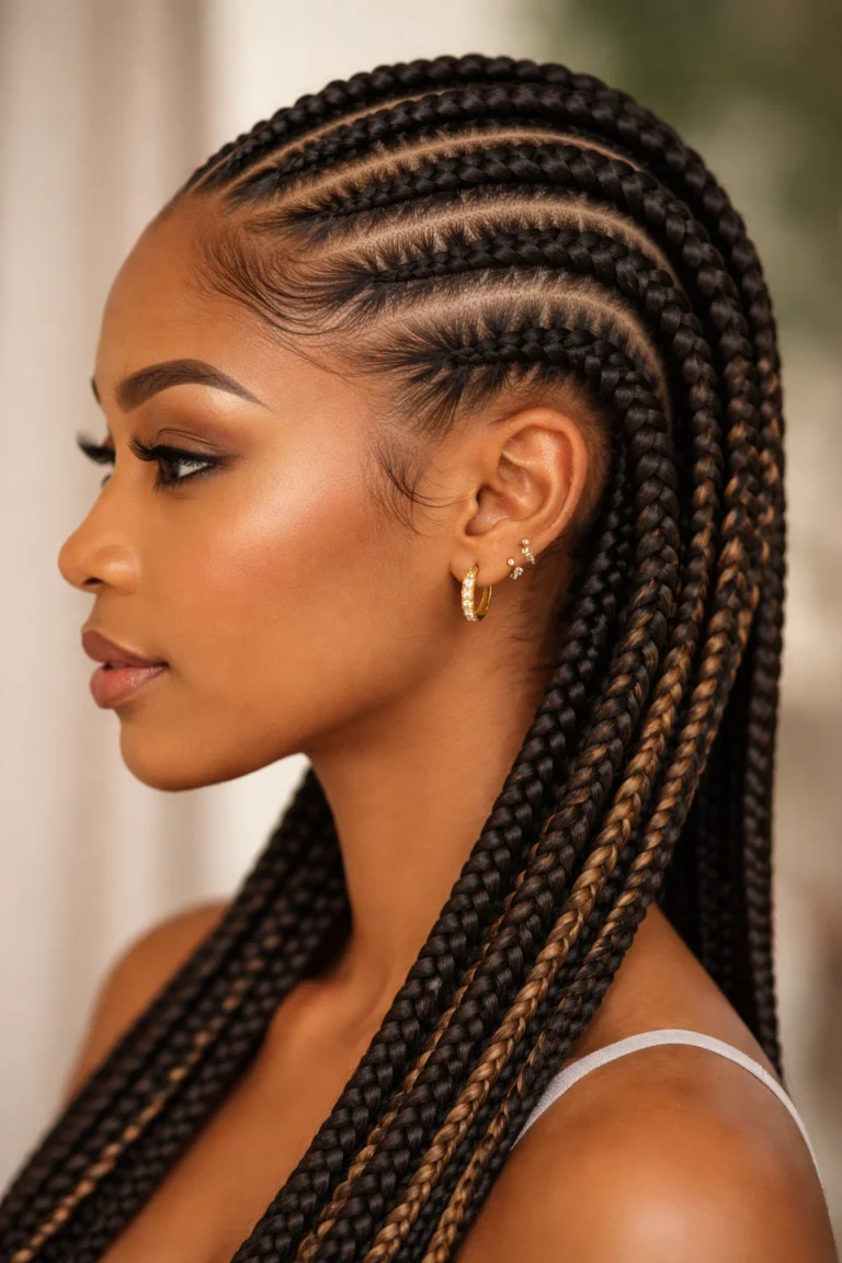 Feed-in braids with toffee caramel highlights