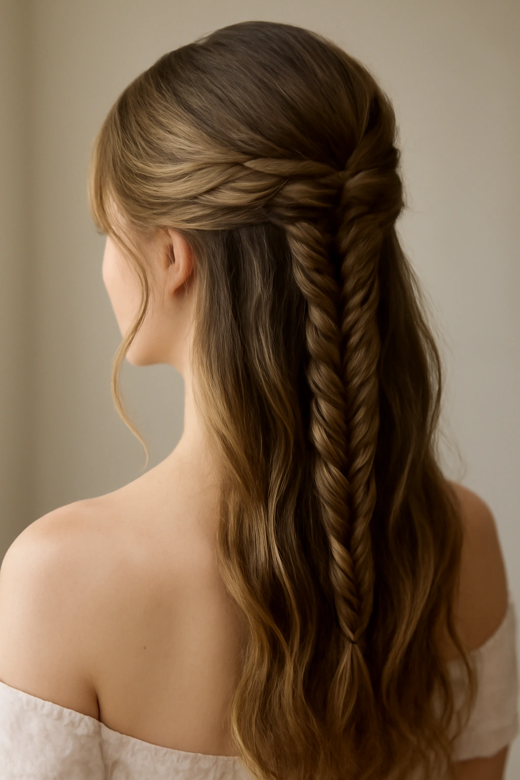 Half-up fishtail braid with ombre ends