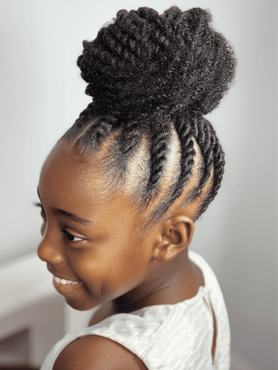 Flat twists gathered into a high rounded puff