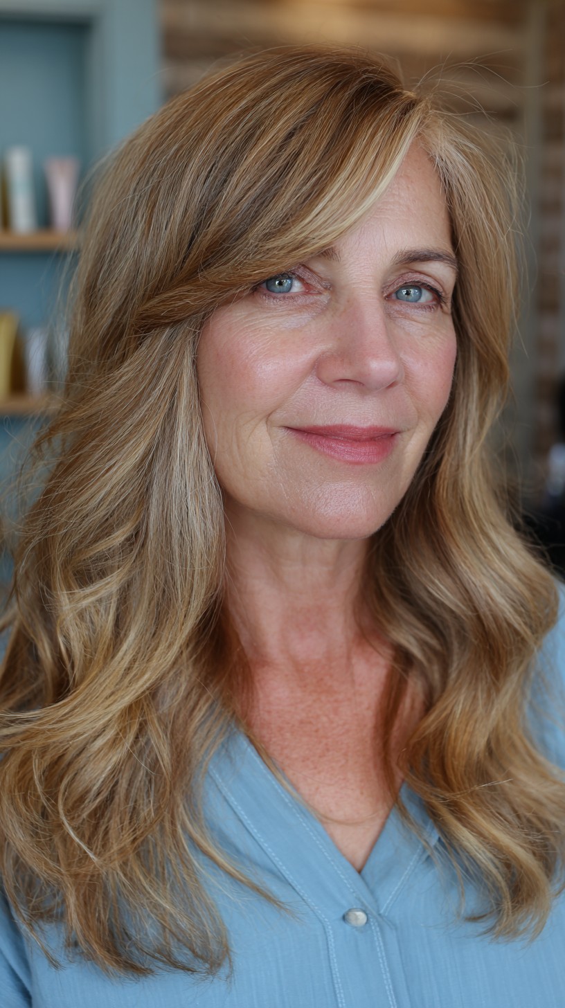 Layered haircut with side-swept bangs