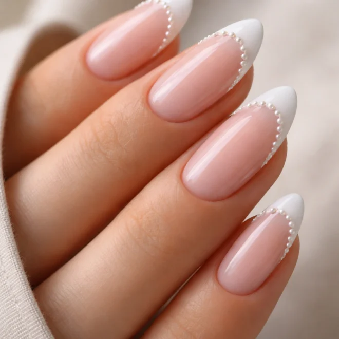 French tips finished with tiny pearl details