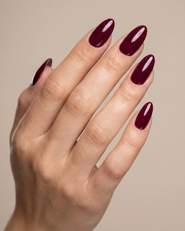 Deep oxblood wine red almond nails