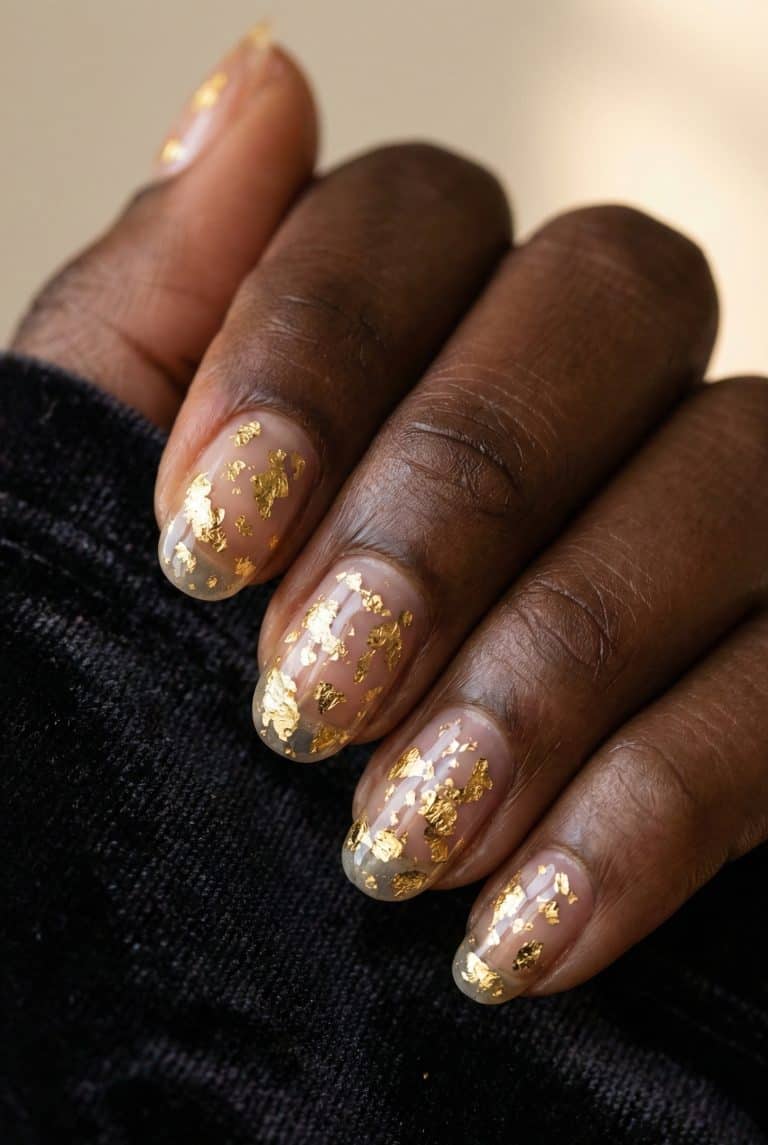 Gold foil nail art for winter