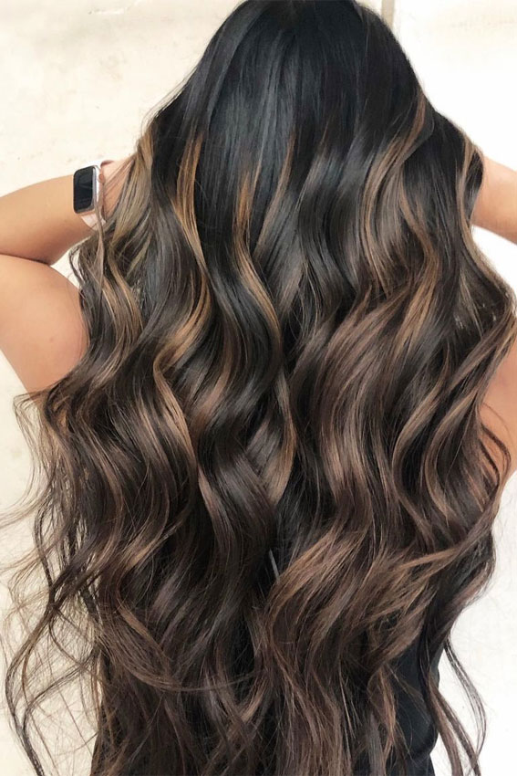 Toffee brunette hair with caramel highlights